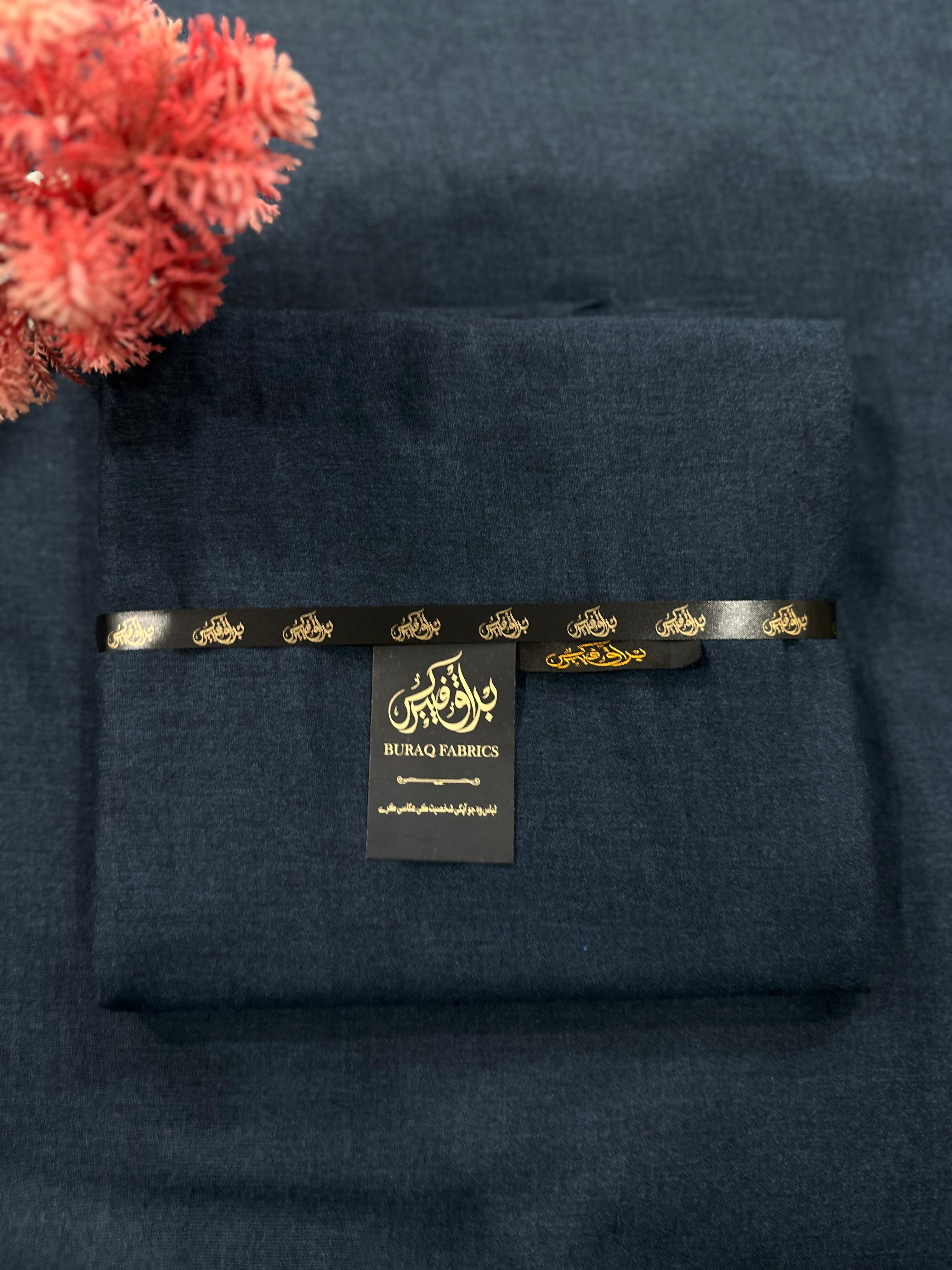 Premium Wool Fabric, End on End Textured-Prussian Blue, Wool Blend