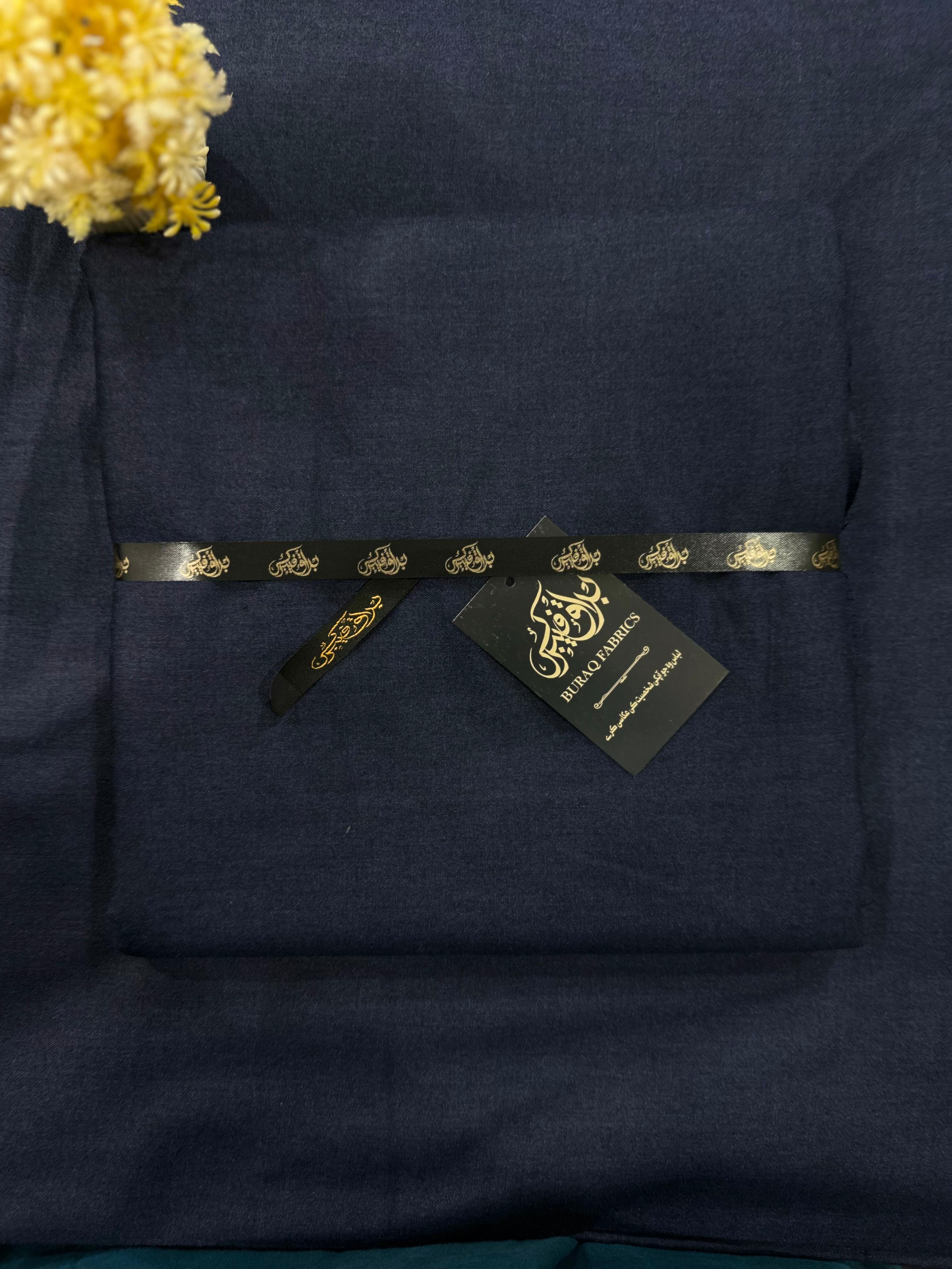 Premium Wool Fabric, End on End Textured-Prussian Blue, Wool Blend