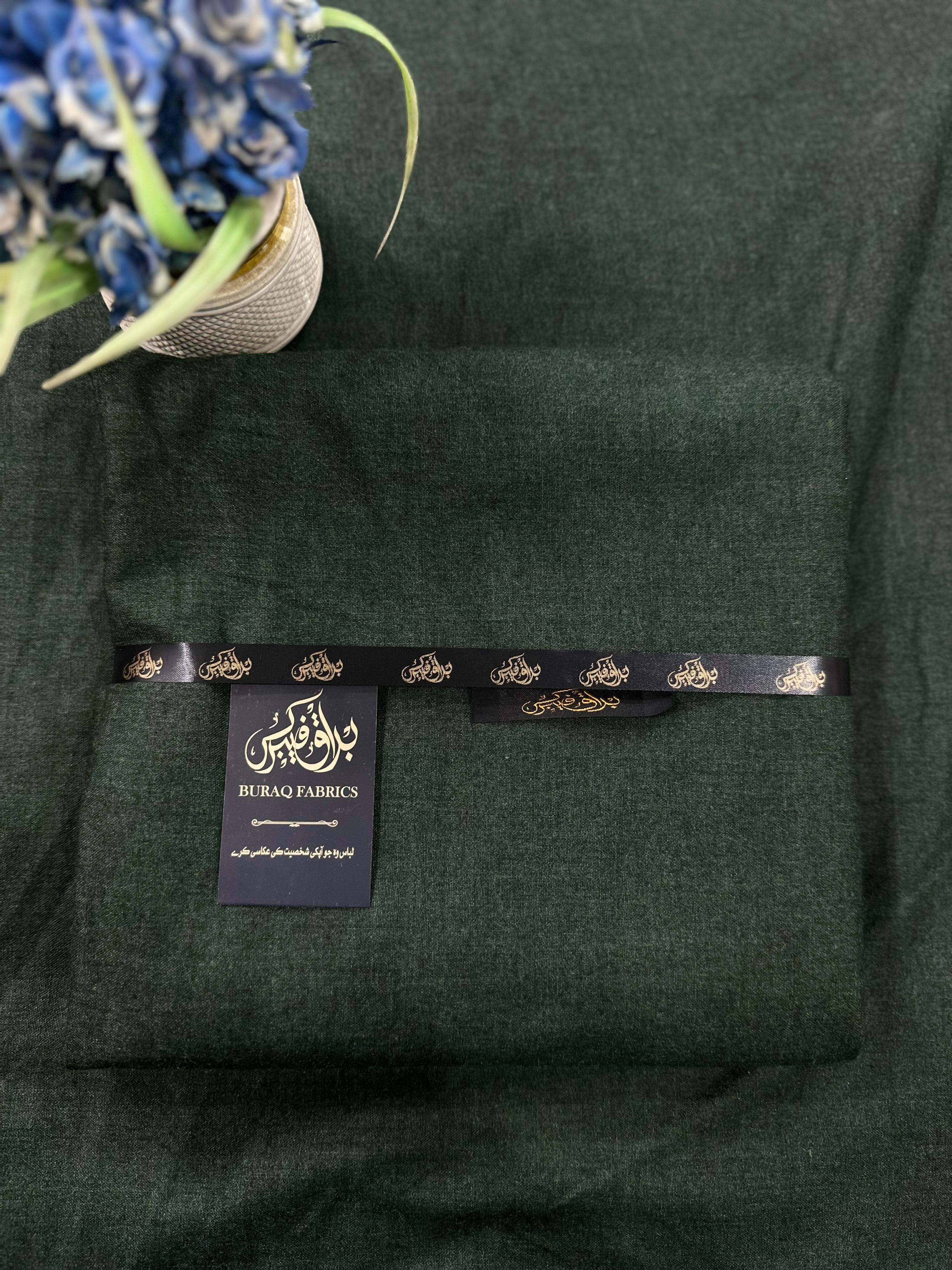 Premium Wool Fabric, Plain-Forest Green, Wool Blend
